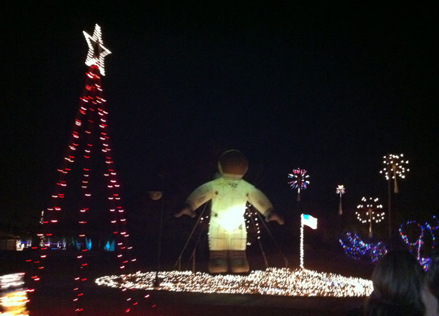 Inflatables and lights at the railroad park