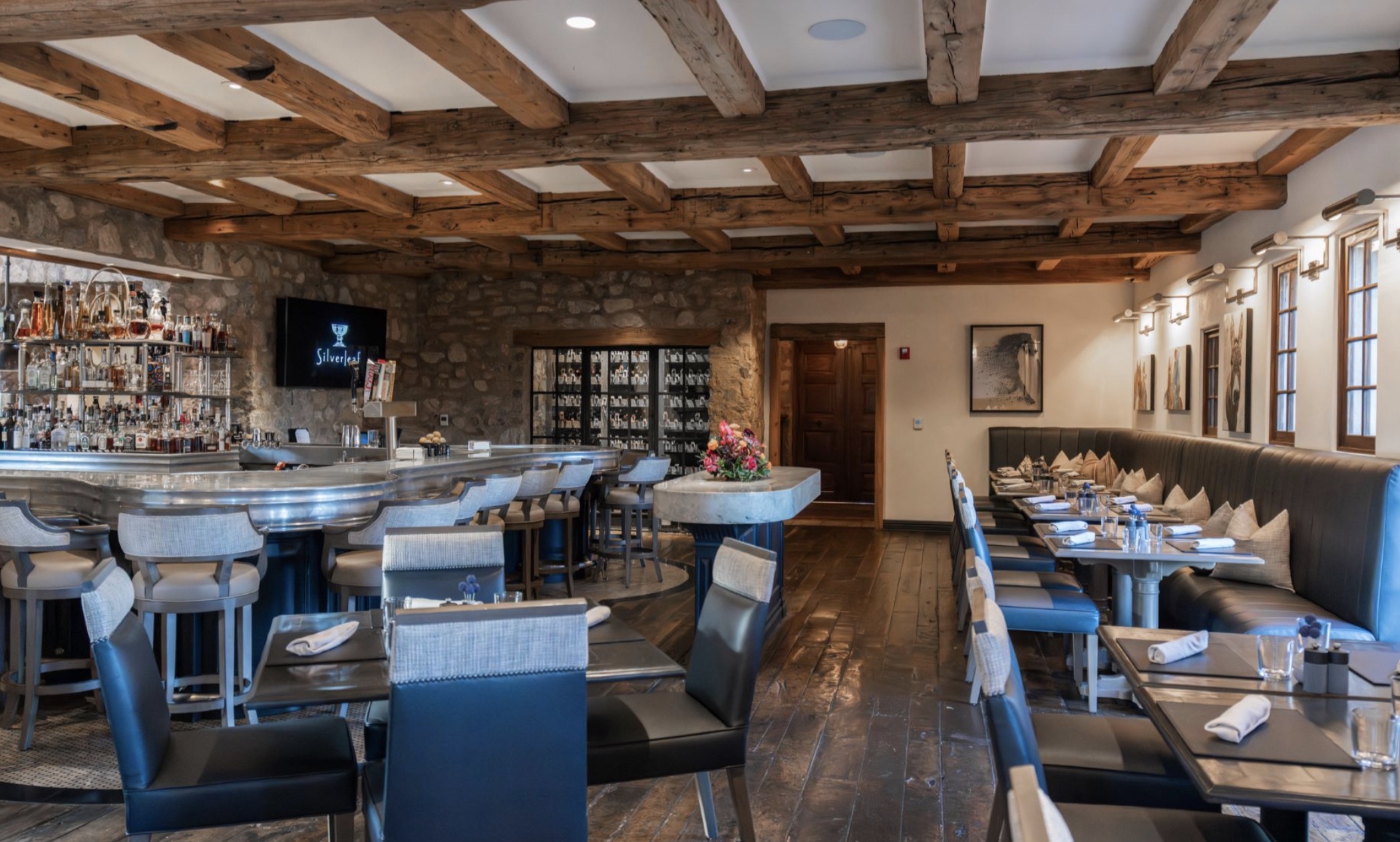 The Silverleaf Club bar with timbered ceiling